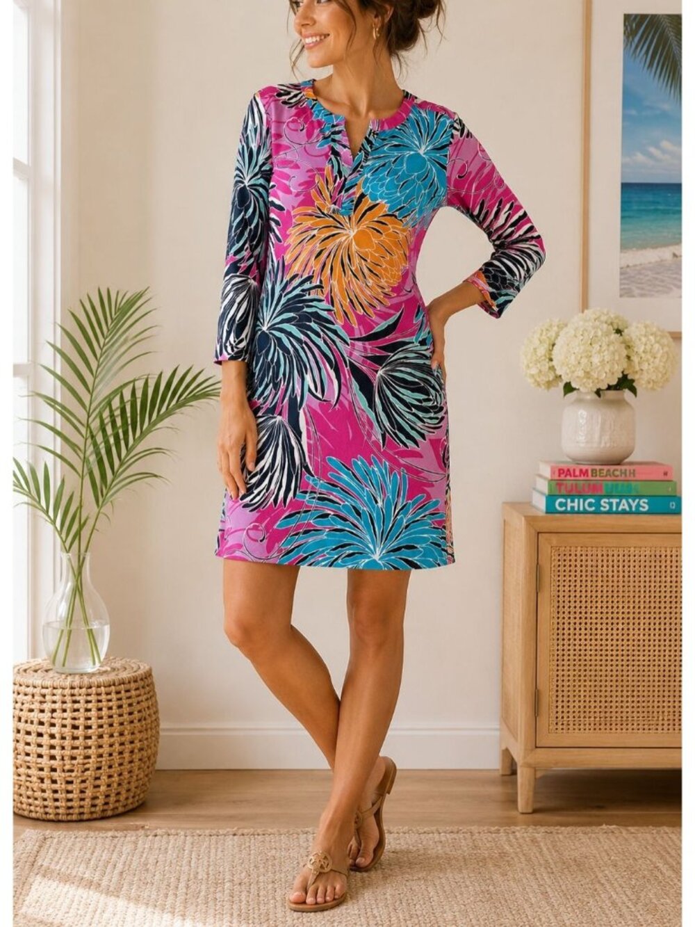 Banana Republic Y2K Bright Floral Stretch Knit Shift Dress Resortwear